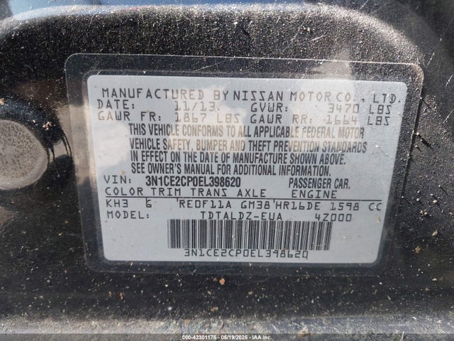 3N1CE2CP0EL398620 Nissan Versa Note Sv