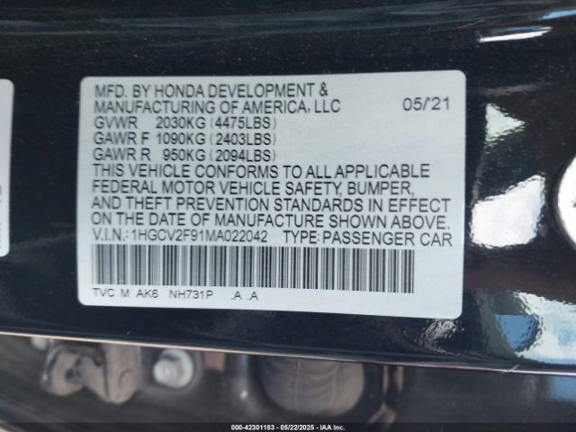 1HGCV2F91MA022042 Honda Accord Touring