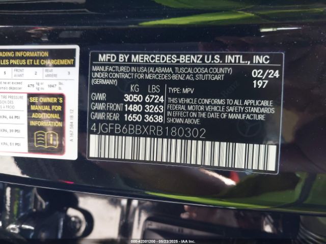 4JGFB6BBXRB180302 Mercedes-Benz m256