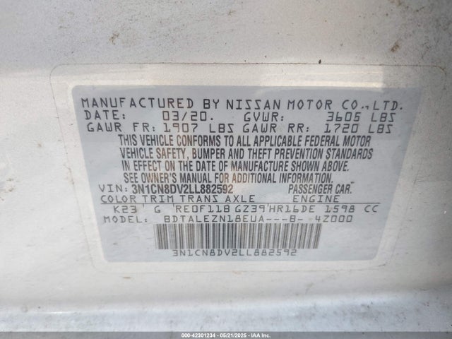 3N1CN8DV2LL882592 Nissan 2020