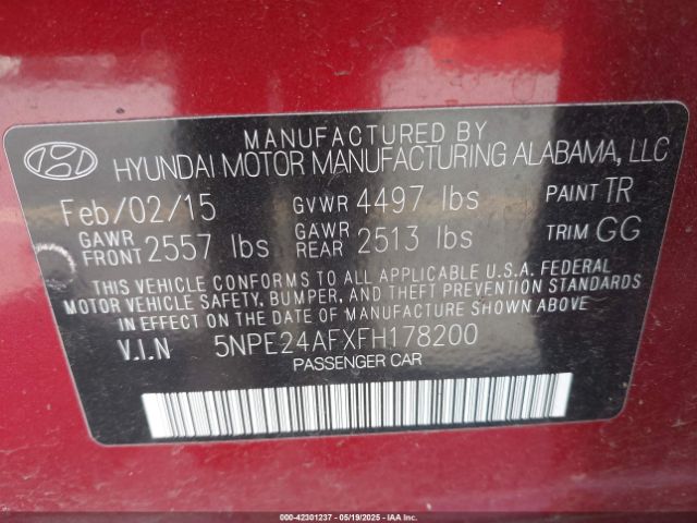 2015 HYUNDAI SONATA 5NPE24AFXFH178200 Photo 8