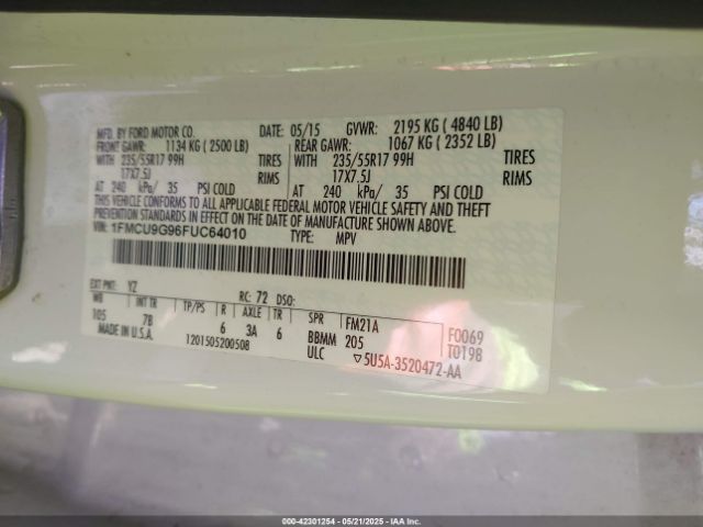 1FMCU9G96FUC64010 Ford ESCAPE SE