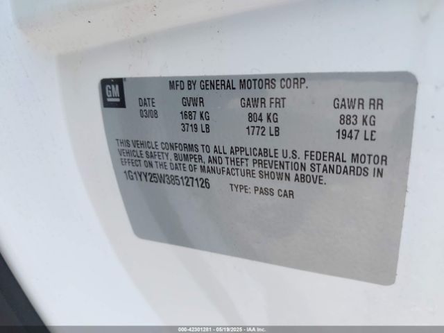 2008 CHEVROLET CORVETTE 1G1YY25W385127126 Photo 8
