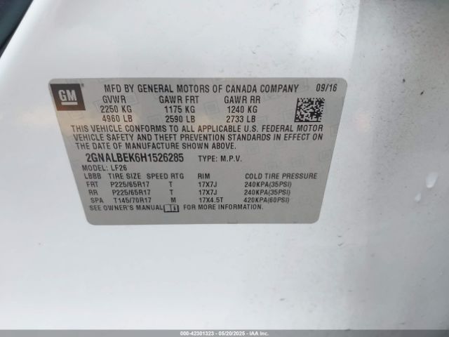 2GNALBEK6H1526285 Chevrolet lea - sidi: spark ignited direct injection, e85 max, alum