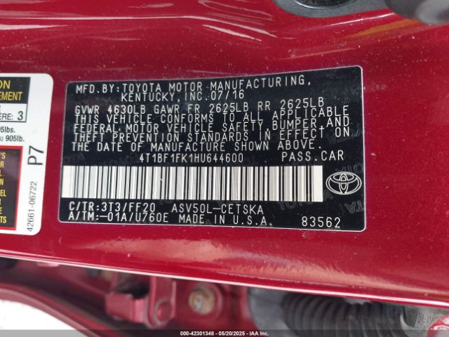 4T1BF1FK1HU644600 Toyota CAMRY SE