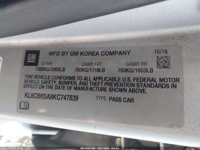 KL8CB6SA8KC747839 Chevrolet Spark Ls Cvt