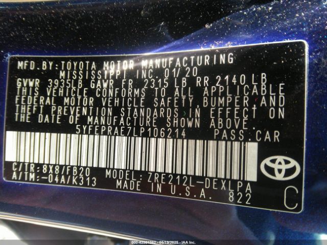 5YFEPRAE7LP106214 Toyota COROLLA LE