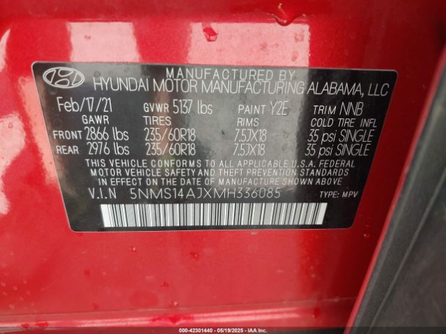 2021 HYUNDAI SANTA FE 5NMS14AJXMH336085 Photo 8
