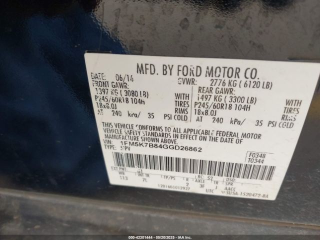 2016 FORD EXPLORER 1FM5K7B84GGD26862 Photo 8