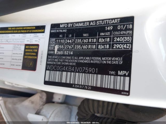 WDC0G4KB4JV075901 Mercedes-Benz m274