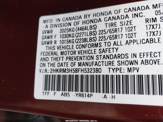 2HKRM3H58FH532380 Honda CR-V EX