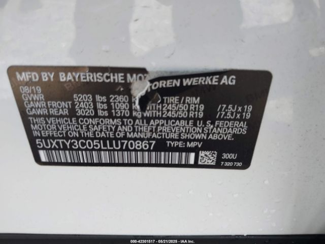 2020 BMW X3 5UXTY3C05LLU70867 Photo 8