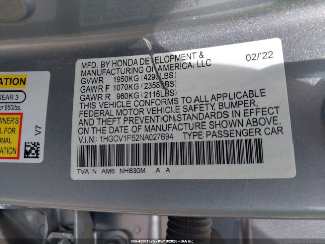 1HGCV1F52NA027694 Honda Accord Ex-l