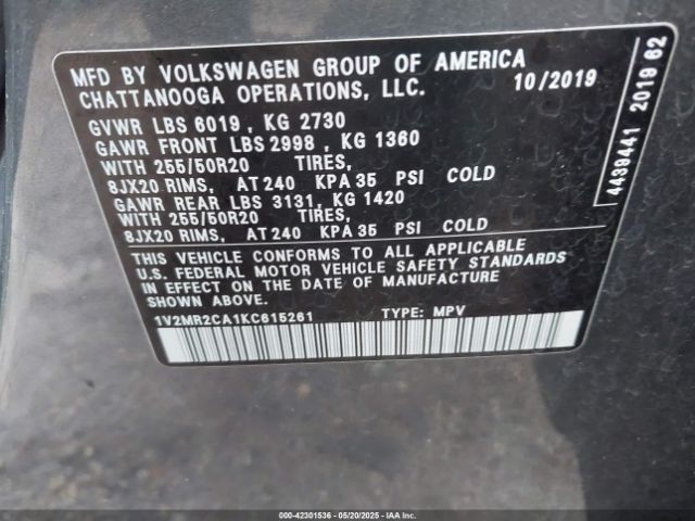 2019 VOLKSWAGEN ATLAS 1V2MR2CA1KC615261 Photo 8