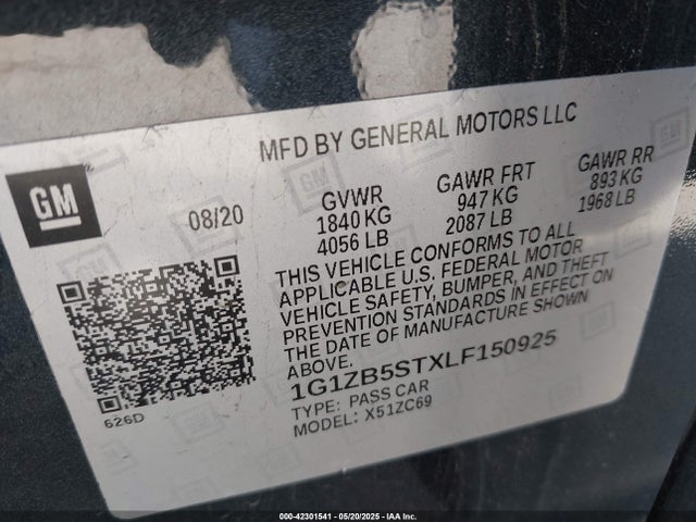 1G1ZB5STXLF150925 Chevrolet Malibu Fwd Ls