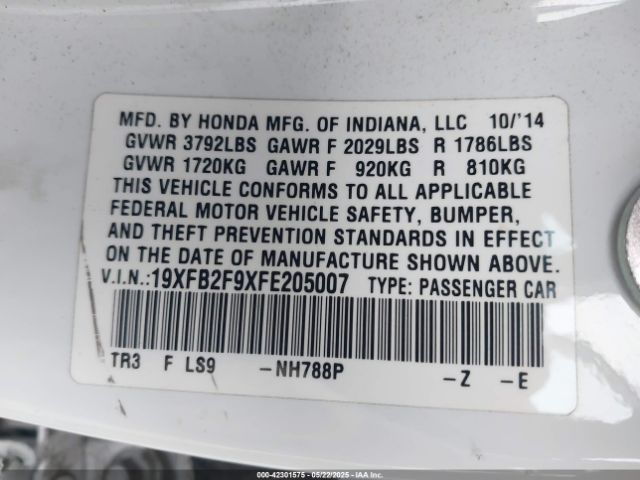 19XFB2F9XFE205007 Honda Civic Ex-l