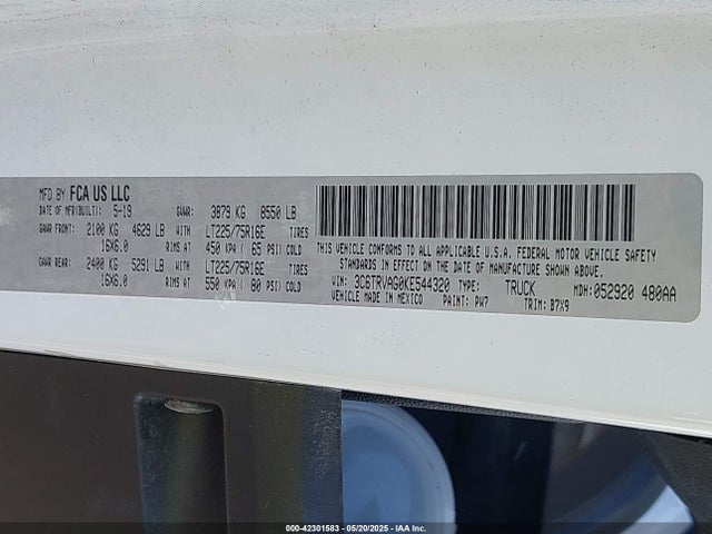RAM Promaster 1500 2019 3C6TRVAG0KE544320 Image 9