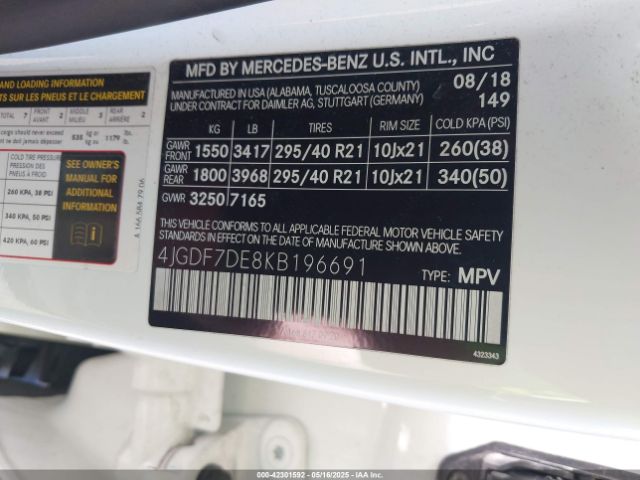 2019 MERCEDES-BENZ GLS 550 4JGDF7DE8KB196691 Photo 8