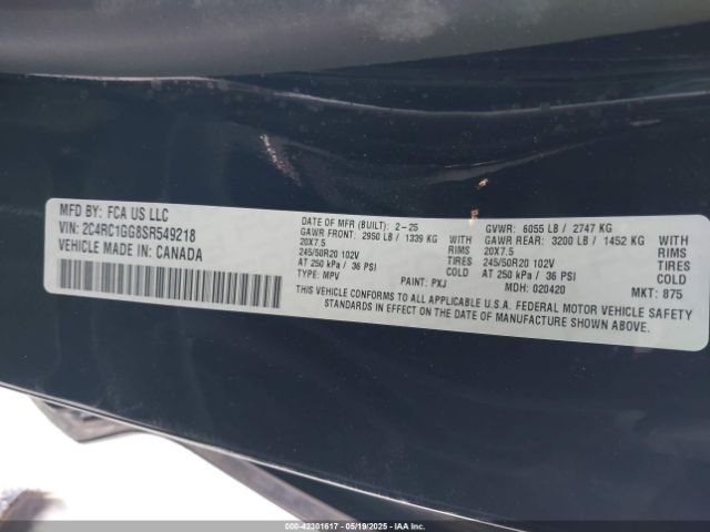 2C4RC1GG8SR549218 Chrysler Pacifica Limited