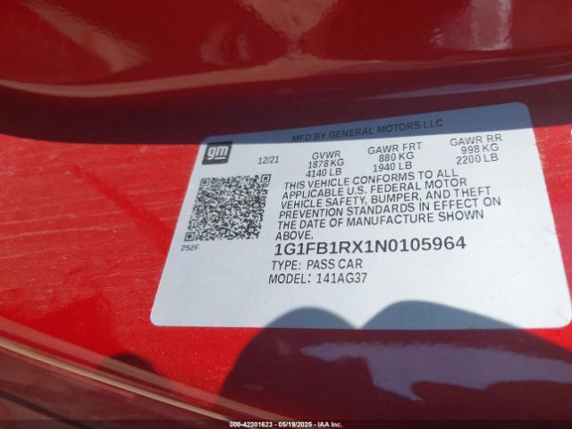 1G1FB1RX1N0105964 Chevrolet Camaro Rwd  1lt