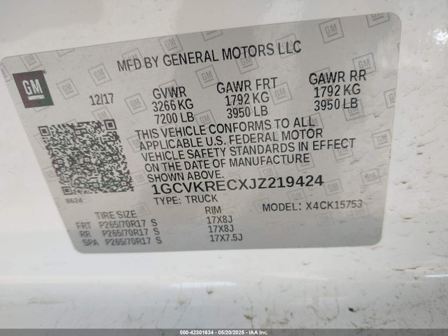 1GCVKRECXJZ219424 Chevrolet l83 - sidi: spark ignited direct injection, vvt: variable valve timing, afm, e85 max, alum