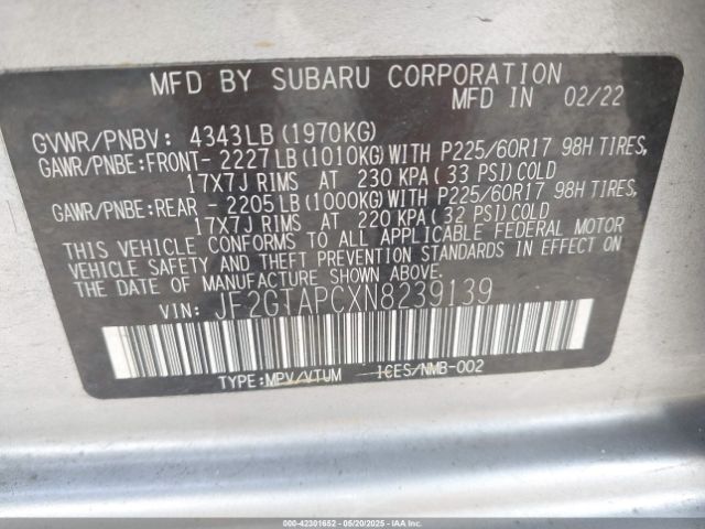 2022 SUBARU CROSSTREK JF2GTAPCXN8239139 Photo 8