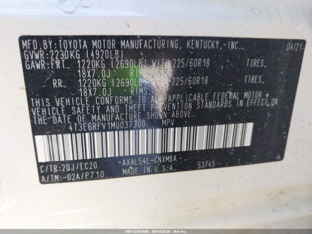 4T3E6RFV1MU037300 Toyota a25a-fxs, 3nm+4nm(li)