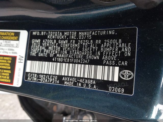 4T1BD1EB1FU042347 Toyota Avalon Hybrid Xle Touring