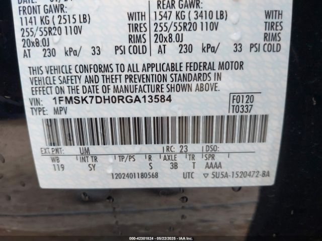 1FMSK7DH0RGA13584 Ford EXPLORER XLT