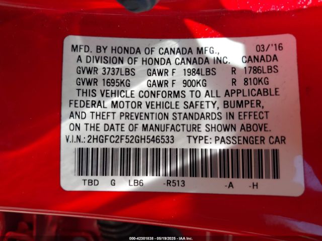2HGFC2F52GH546533 Honda Civic Lx