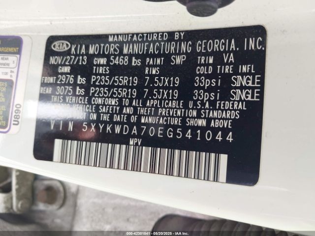5XYKWDA70EG541044 KIA Sorento Sx V6