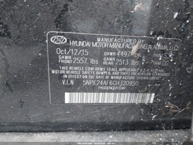5NPE24AF6GH320950 Hyundai SONATA SE