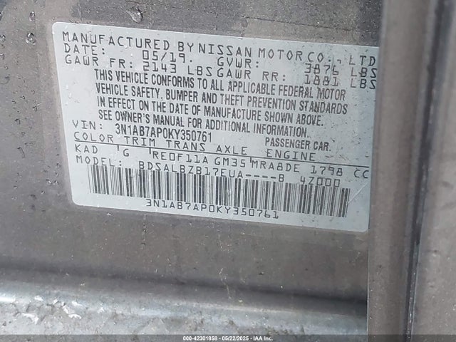 3N1AB7AP0KY350761 Nissan SENTRA S