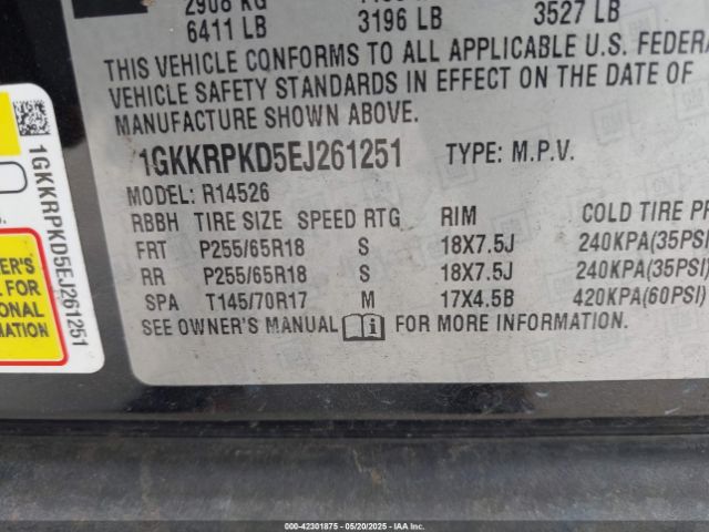 1GKKRPKD5EJ261251 GMC Acadia Sle-2