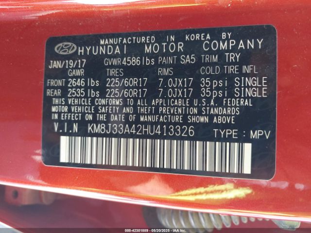 KM8J33A42HU413326 Hyundai Tucson Se Plus