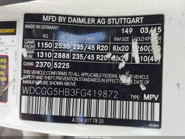WDCGG5HB3FG419872 Mercedes-Benz GLK 350