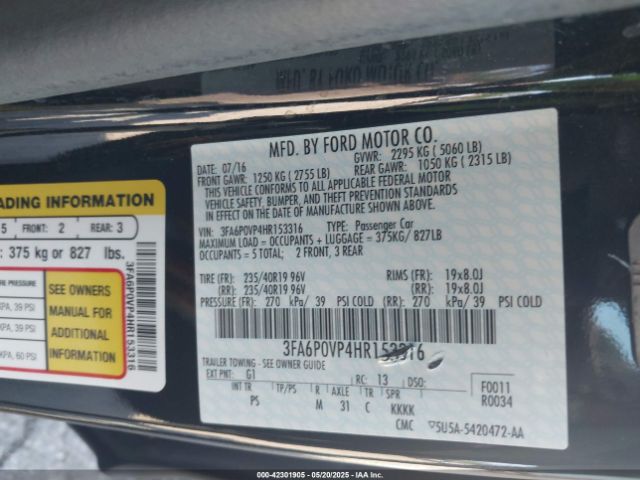 3FA6P0VP4HR153316 Ford Fusion Sport