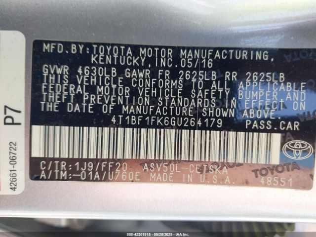 4T1BF1FK6GU264179 Toyota CAMRY SE