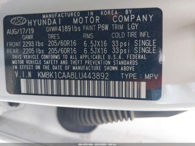 KM8K1CAA8LU443892 Hyundai Kona Se