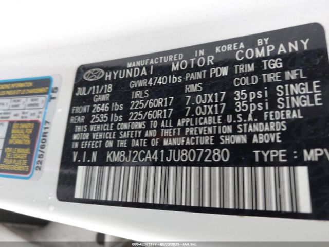 KM8J2CA41JU807280 Hyundai TUCSON SE