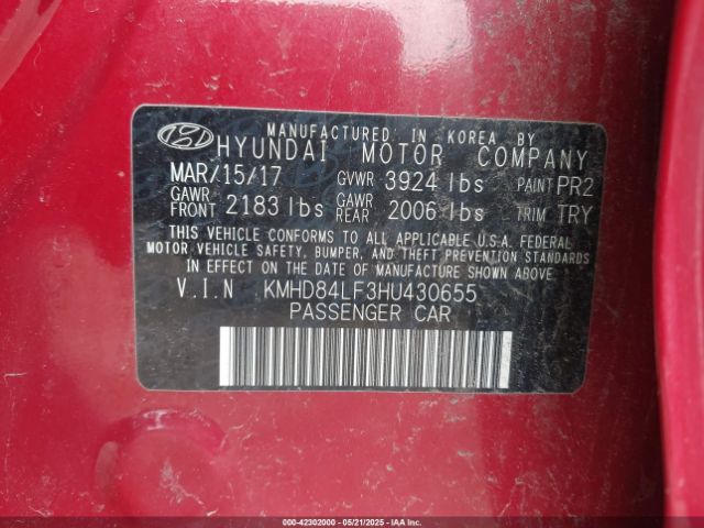 KMHD84LF3HU430655 Hyundai Elantra Value Edition