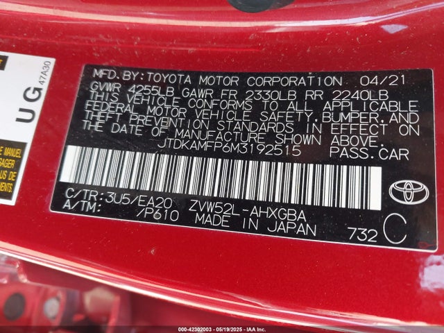 JTDKAMFP6M3192515 Toyota Prius Prime Xle