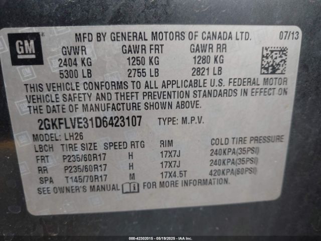 2013 GMC TERRAIN 2GKFLVE31D6423107 Photo 8