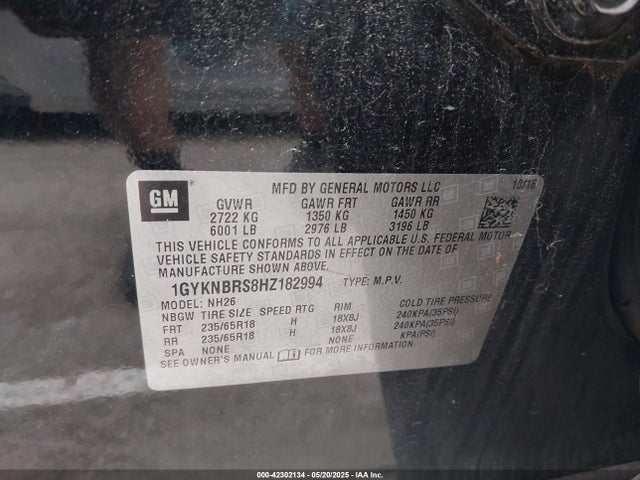 2017 CADILLAC XT5 1GYKNBRS8HZ182994 Photo 8