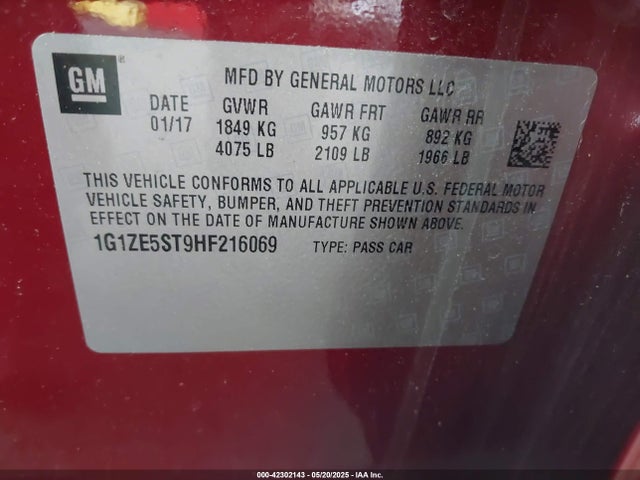 1G1ZE5ST9HF216069 Chevrolet MALIBU 1LT