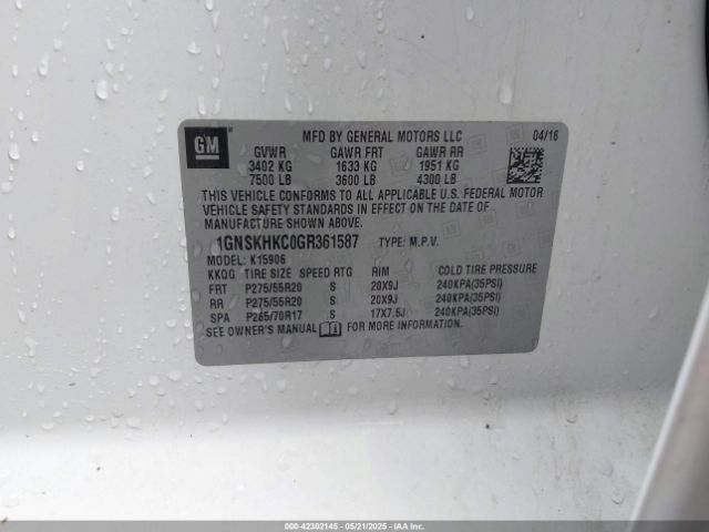 2016 CHEVROLET SUBURBAN 1GNSKHKC0GR361587 Photo 8