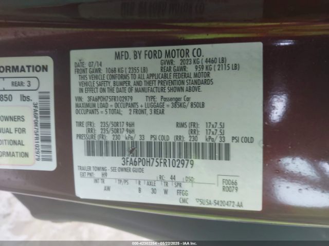 3FA6P0H75FR102979 Ford FUSION SE