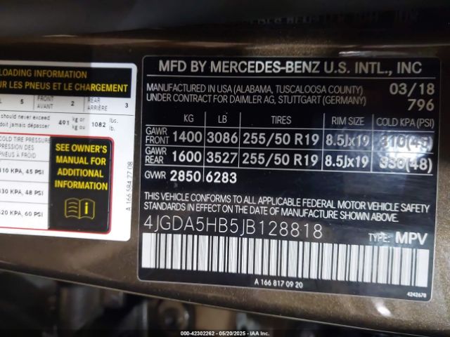 4JGDA5HB5JB128818 Mercedes-Benz Gle 350 4matic