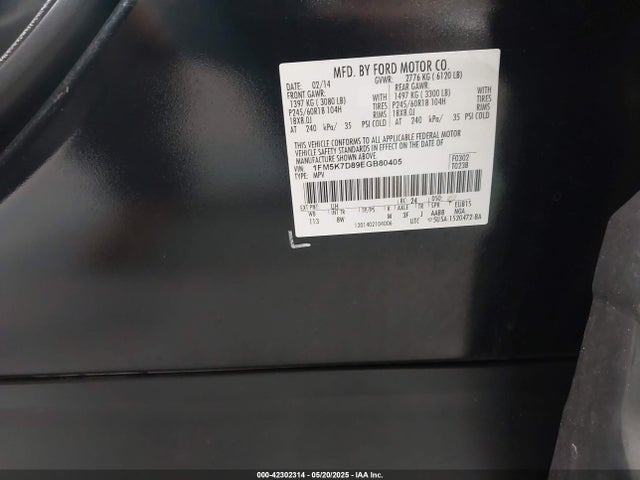 1FM5K7D89EGB80405 Ford EXPLORER XLT