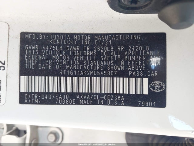 4T1G11AK2MU545807 Toyota a25a-fks